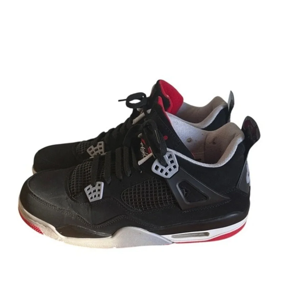 Air Jordan‎ 4 Retro Black Red White Mens Basketball Shoes Size 12